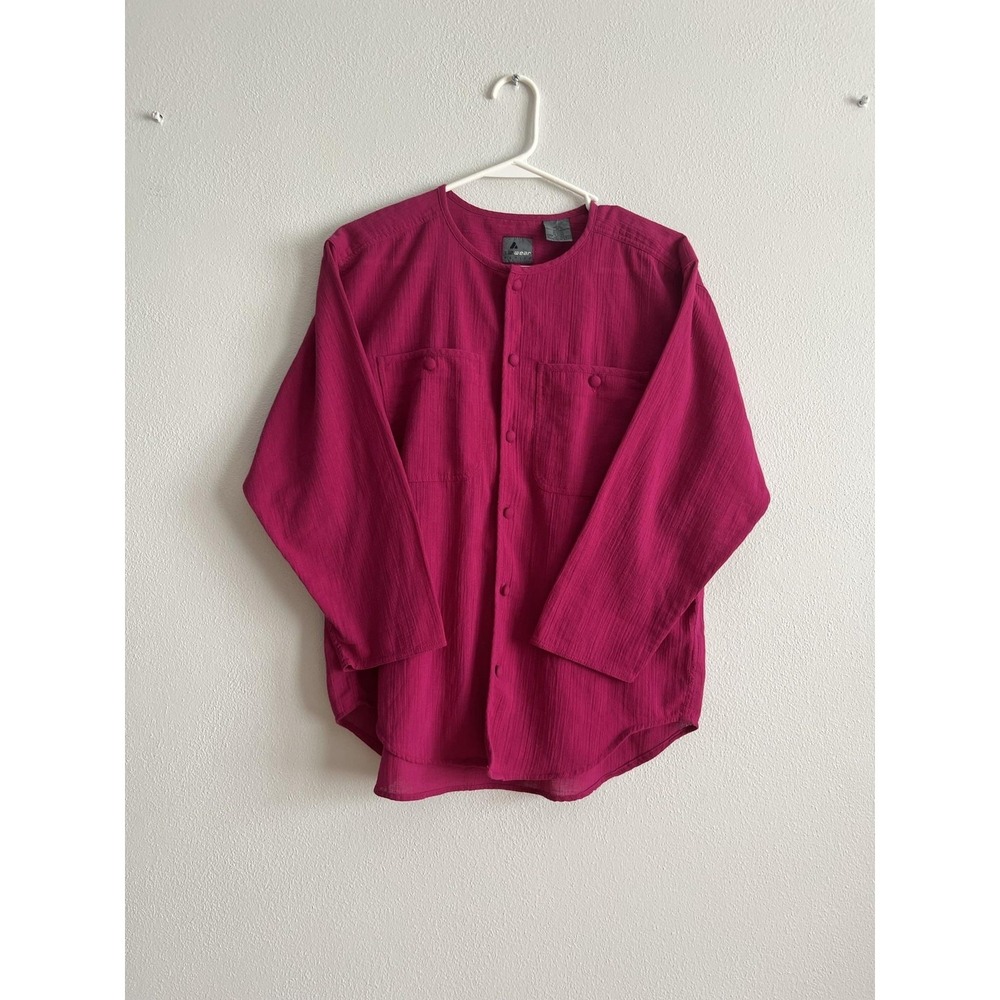Lizwear Blouse Womens Petite Medium Pink‎ Round Neck Button Front Tunic Top